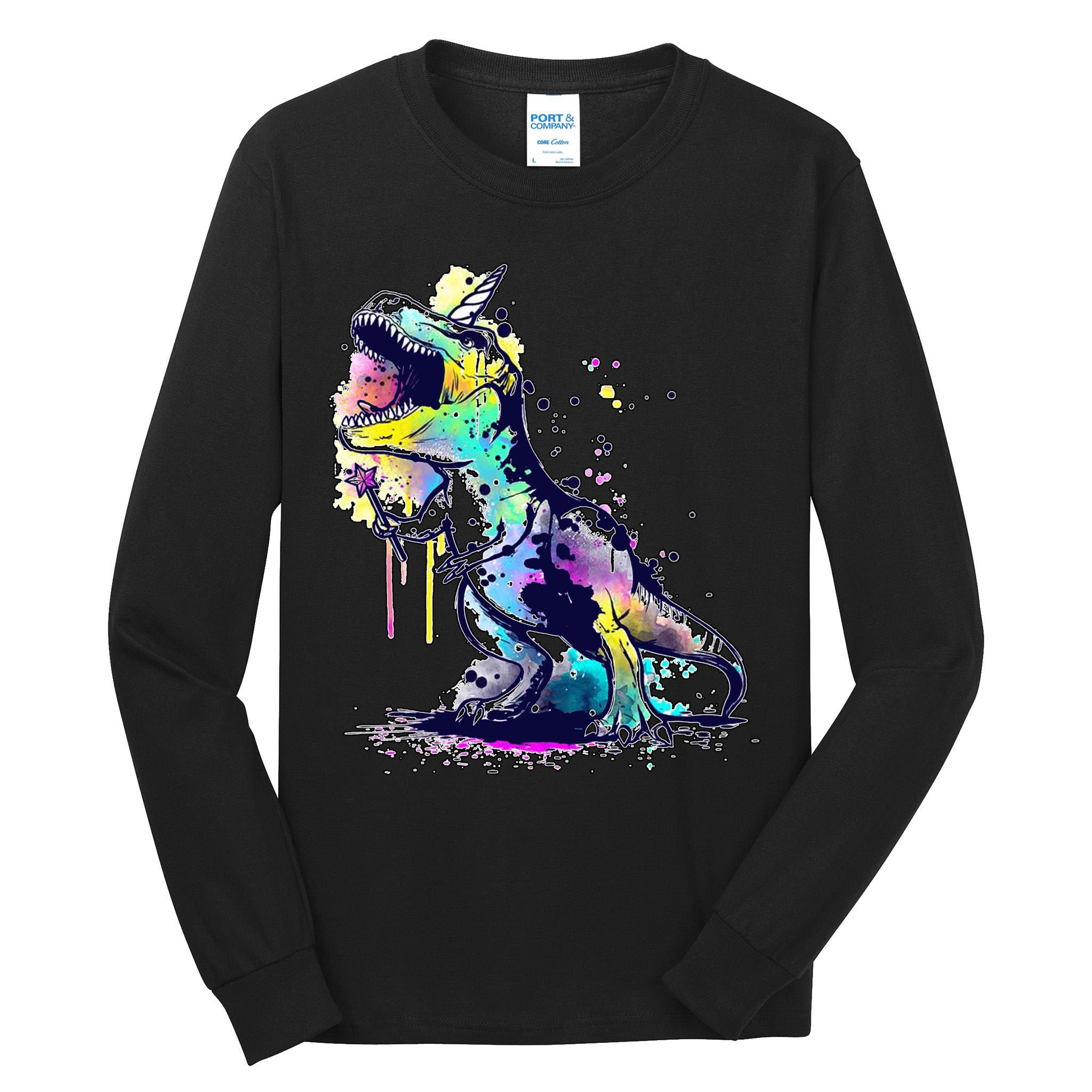 Tie Dye Colorful Trex Dinosaur Tall Long Sleeve T-Shirt