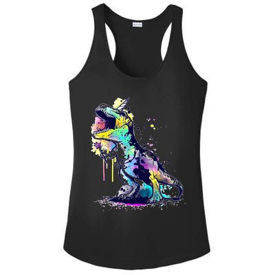 Tie Dye Colorful Trex Dinosaur Ladies PosiCharge Competitor Racerback Tank