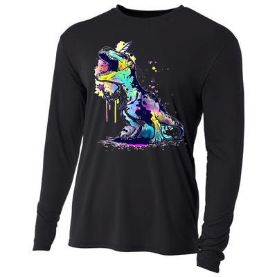 Tie Dye Colorful Trex Dinosaur Cooling Performance Long Sleeve Crew