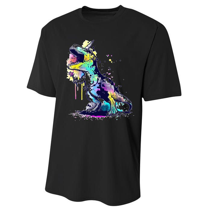 Tie Dye Colorful Trex Dinosaur Performance Sprint T-Shirt