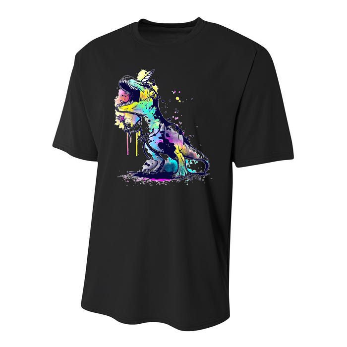 Tie Dye Colorful Trex Dinosaur Youth Performance Sprint T-Shirt