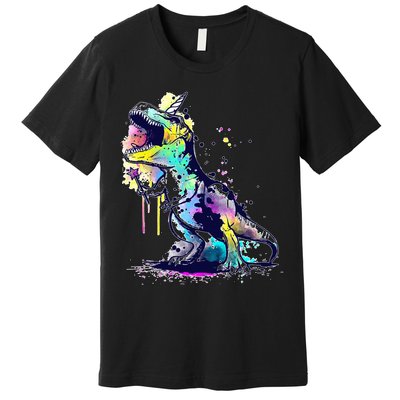 Tie Dye Colorful Trex Dinosaur Premium T-Shirt