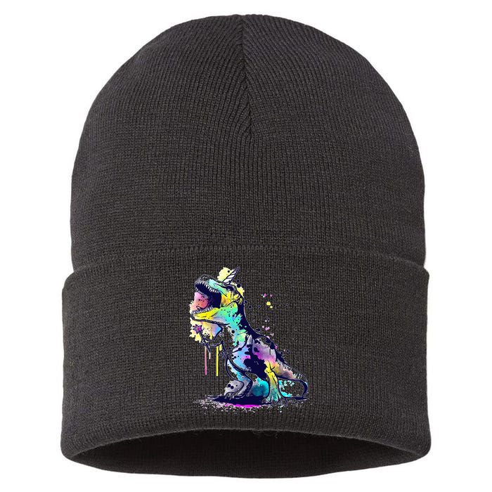 Tie Dye Colorful Trex Dinosaur Sustainable Knit Beanie