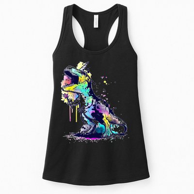 Tie Dye Colorful Trex Dinosaur Womens Tank Top