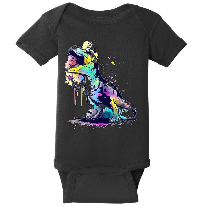 Tie Dye Colorful Trex Dinosaur Baby Bodysuit