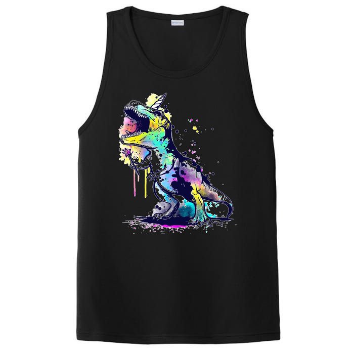 Tie Dye Colorful Trex Dinosaur PosiCharge Competitor Tank