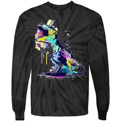 Tie Dye Colorful Trex Dinosaur Tie-Dye Long Sleeve Shirt