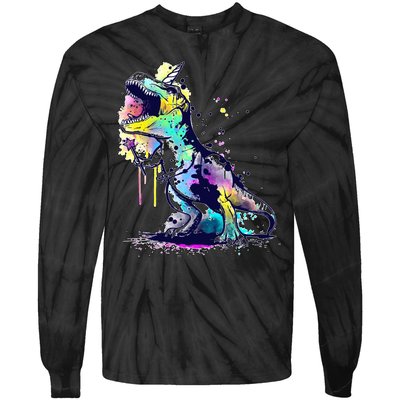 Tie Dye Colorful Trex Dinosaur Tie-Dye Long Sleeve Shirt