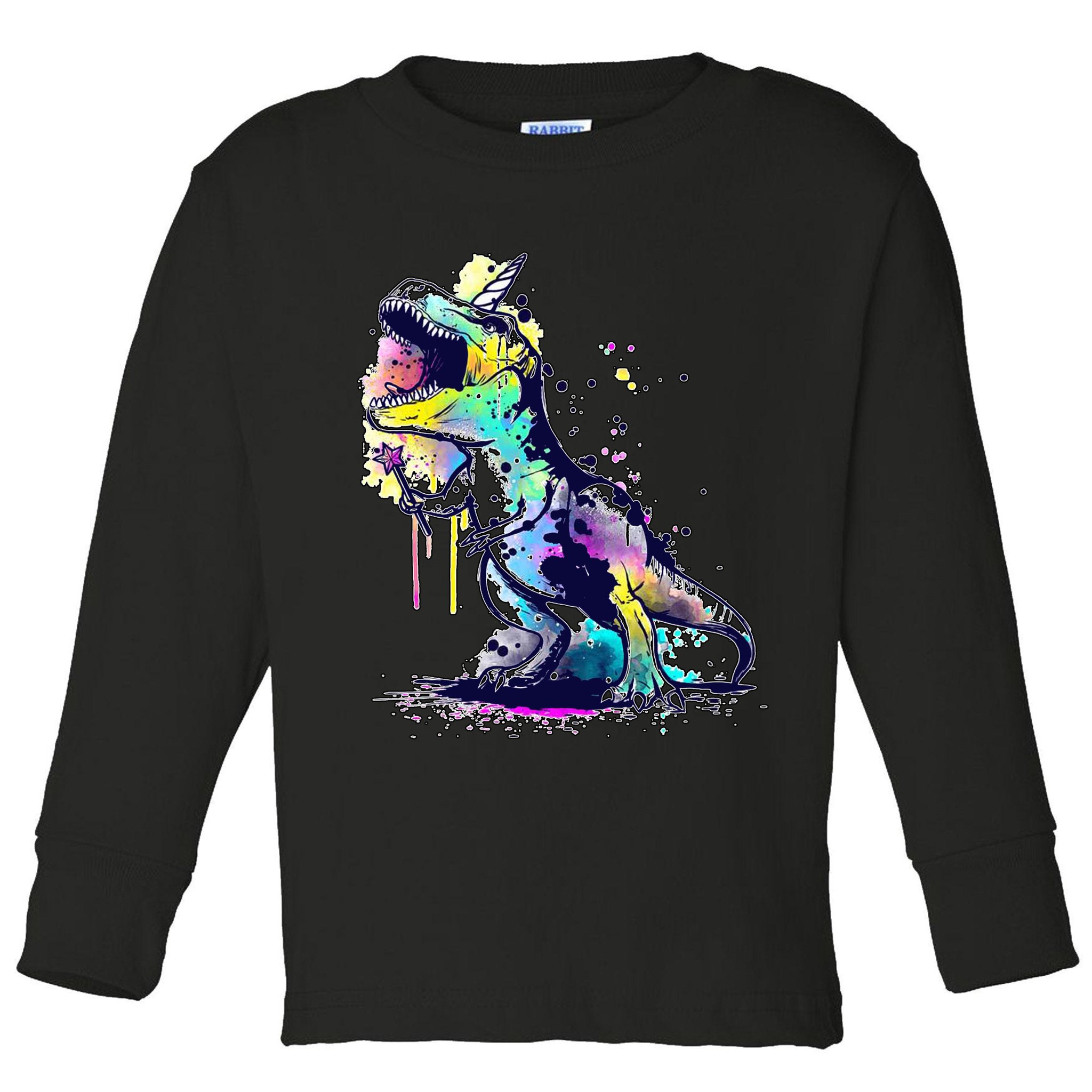 Tie Dye Colorful Trex Dinosaur Toddler Long Sleeve Shirt
