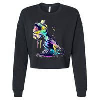 Tie Dye Colorful Trex Dinosaur Cropped Pullover Crew