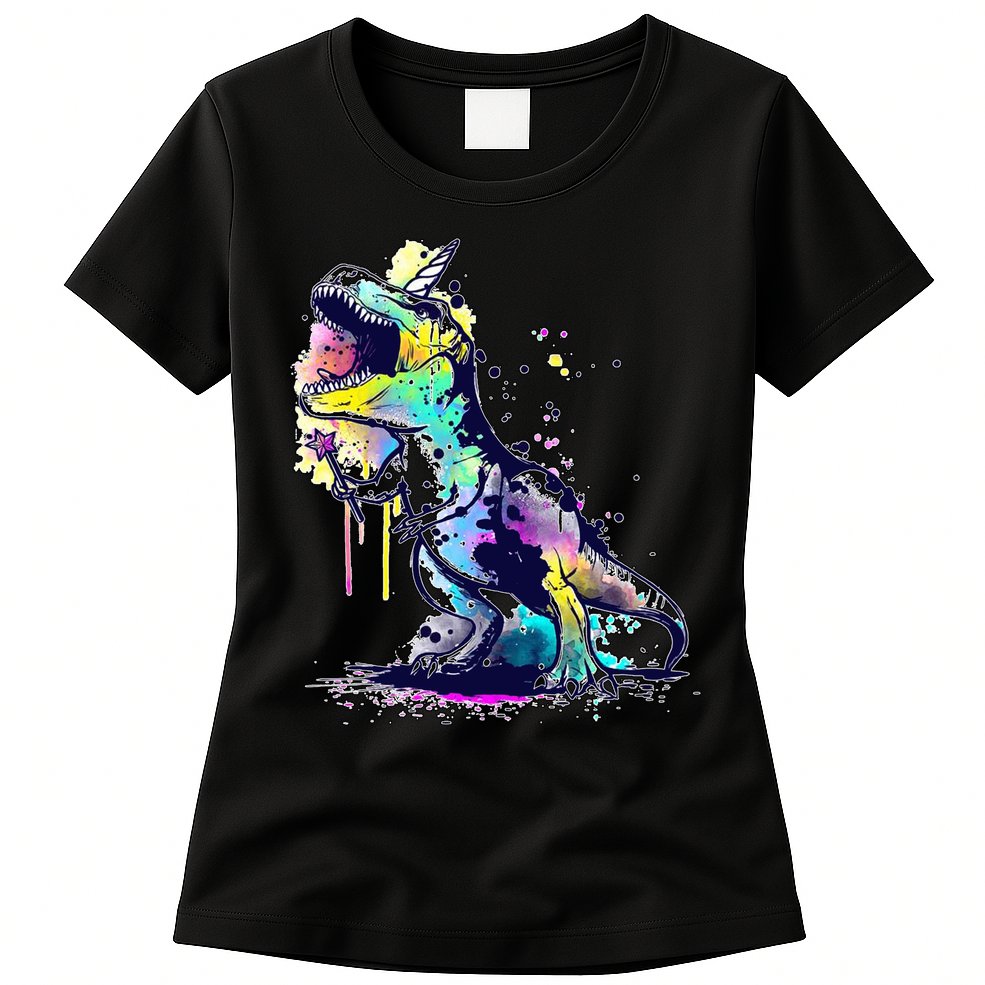 Tie Dye Colorful Trex Dinosaur Womens T-Shirt