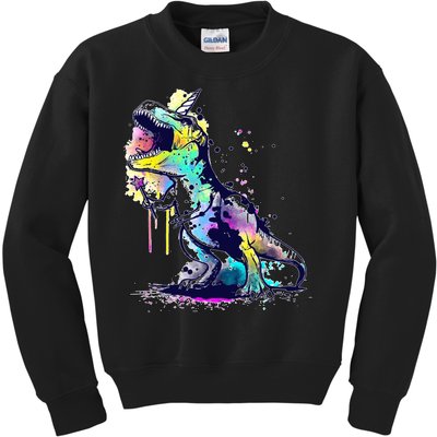 Tie Dye Colorful Trex Dinosaur Kids Sweatshirt