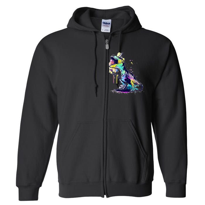 Tie Dye Colorful Trex Dinosaur Full Zip Hoodie