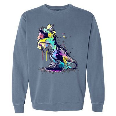 Tie Dye Colorful Trex Dinosaur Garment-Dyed Sweatshirt