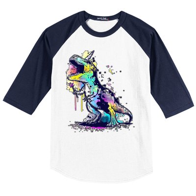 Tie Dye Colorful Trex Dinosaur Baseball Sleeve Shirt