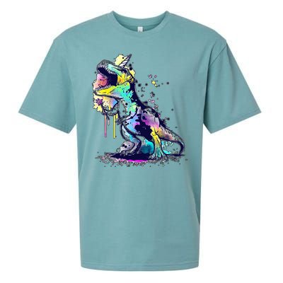 Tie Dye Colorful Trex Dinosaur Sueded Cloud Jersey T-Shirt