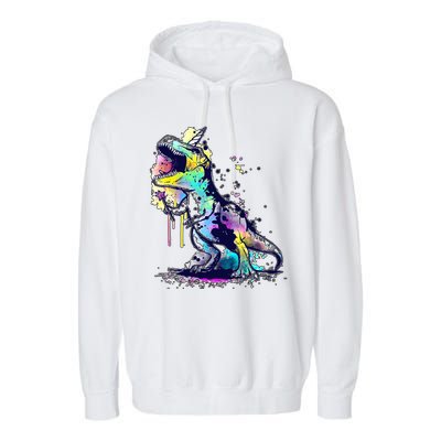 Tie Dye Colorful Trex Dinosaur Garment-Dyed Fleece Hoodie