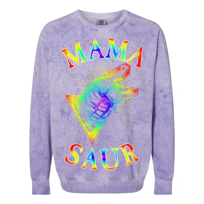 Tie Dye Mama Saur Mamasaurus T-Rex Dinosaur Colorblast Crewneck Sweatshirt