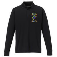 Tie Dye Mama Saur Mamasaurus T-Rex Dinosaur Performance Long Sleeve Polo