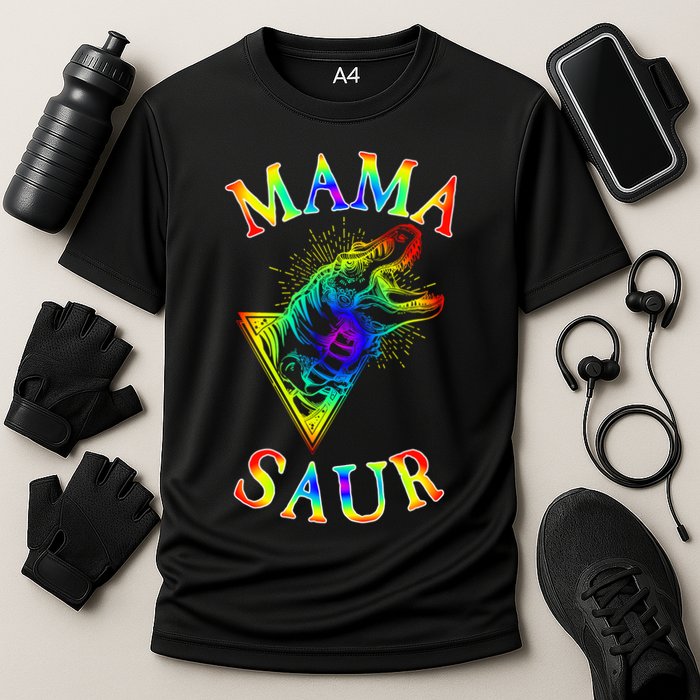 Tie Dye Mama Saur Mamasaurus T-Rex Dinosaur Cooling Performance Crew T-Shirt