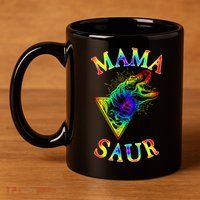 Tie Dye Mama Saur Mamasaurus T-Rex Dinosaur 11oz C Handle Ceramic Mug