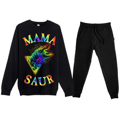 Tie Dye Mama Saur Mamasaurus T-Rex Dinosaur Premium Crewneck Sweatsuit Set