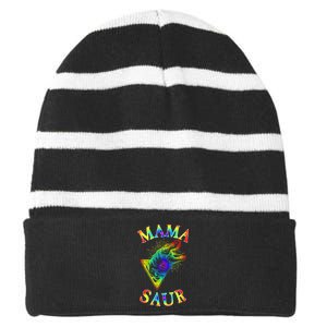 Tie Dye Mama Saur Mamasaurus T-Rex Dinosaur Striped Beanie with Solid Band