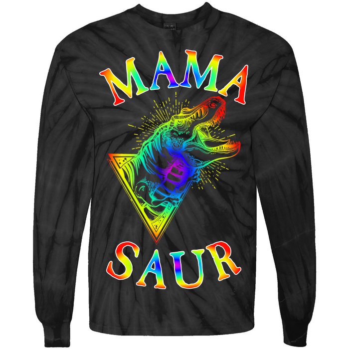 Tie Dye Mama Saur Mamasaurus T-Rex Dinosaur Tie-Dye Long Sleeve Shirt