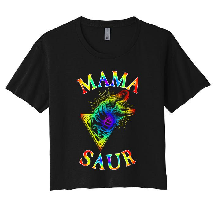Tie Dye Mama Saur Mamasaurus T-Rex Dinosaur Women's Crop Top Tee