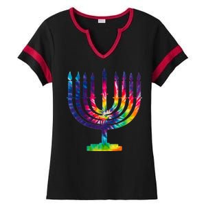 Tie Dye Menorah Hanukkah Chanukah Ladies Halftime Notch Neck Tee