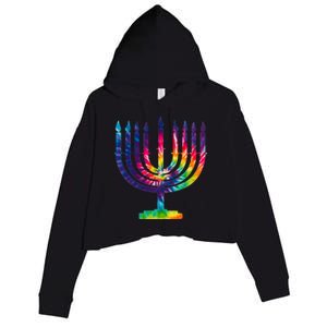 Tie Dye Menorah Hanukkah Chanukah Crop Fleece Hoodie