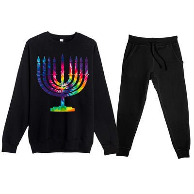 Tie Dye Menorah Hanukkah Chanukah Premium Crewneck Sweatsuit Set