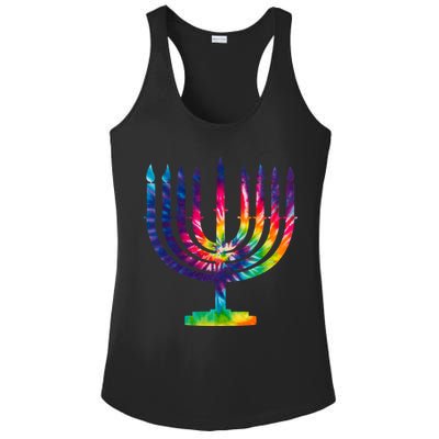 Tie Dye Menorah Hanukkah Chanukah Ladies PosiCharge Competitor Racerback Tank