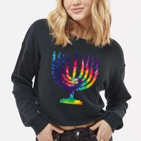 Tie Dye Menorah Hanukkah Chanukah Cropped Pullover Crew