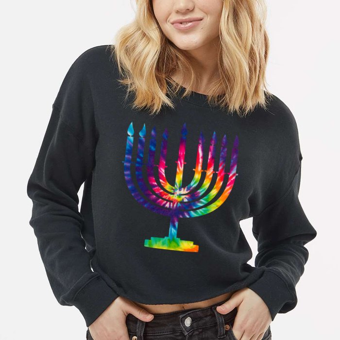 Tie Dye Menorah Hanukkah Chanukah Cropped Pullover Crew
