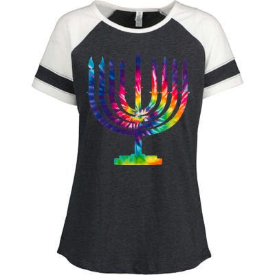 Tie Dye Menorah Hanukkah Chanukah Enza Ladies Jersey Colorblock Tee