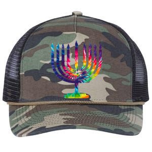 Tie Dye Menorah Hanukkah Chanukah Retro Rope Trucker Hat Cap