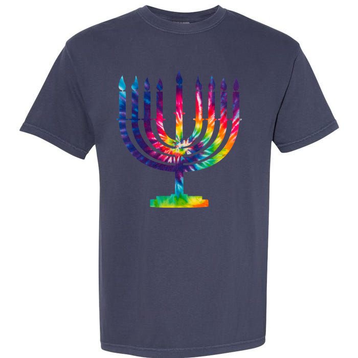 Tie Dye Menorah Hanukkah Chanukah Garment-Dyed Heavyweight T-Shirt