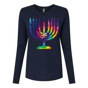 Tie Dye Menorah Hanukkah Chanukah Womens Cotton Relaxed Long Sleeve T-Shirt