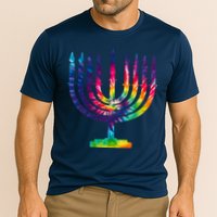 Tie Dye Menorah Hanukkah Chanukah Cooling Performance Crew T-Shirt