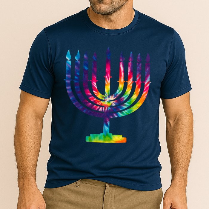 Tie Dye Menorah Hanukkah Chanukah Cooling Performance Crew T-Shirt