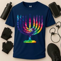 Tie Dye Menorah Hanukkah Chanukah Cooling Performance Crew T-Shirt