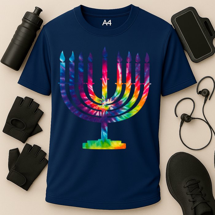 Tie Dye Menorah Hanukkah Chanukah Cooling Performance Crew T-Shirt