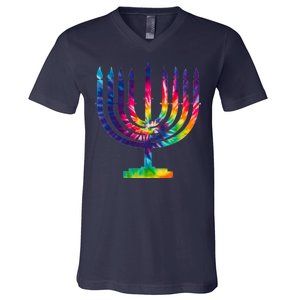 Tie Dye Menorah Hanukkah Chanukah V-Neck T-Shirt