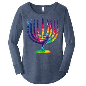 Tie Dye Menorah Hanukkah Chanukah Women's Perfect Tri Tunic Long Sleeve Shirt