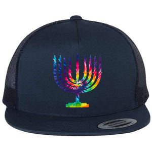 Tie Dye Menorah Hanukkah Chanukah Flat Bill Trucker Hat