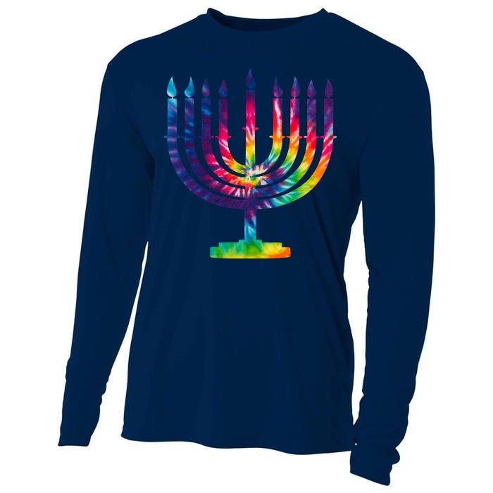 Tie Dye Menorah Hanukkah Chanukah Cooling Performance Long Sleeve Crew