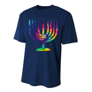 Tie Dye Menorah Hanukkah Chanukah Performance Sprint T-Shirt