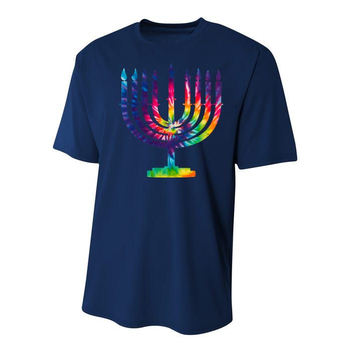 Tie Dye Menorah Hanukkah Chanukah Youth Performance Sprint T-Shirt