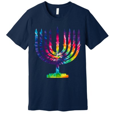 Tie Dye Menorah Hanukkah Chanukah Premium T-Shirt